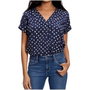 GAP Navy Geometric All Over Print‎ Vneck Short Sleeve Boxy Blouse